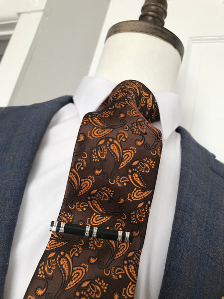 Brown and gold flower print tie set