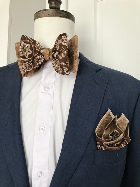 Brown paisley print with beige print reversible Bowtie set