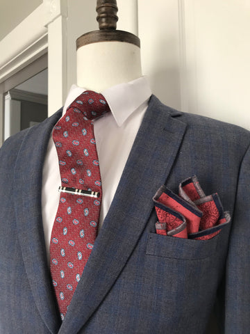 Burgundy and powder blue tie set