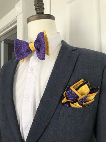 Purple and gold reversible Bowtie set