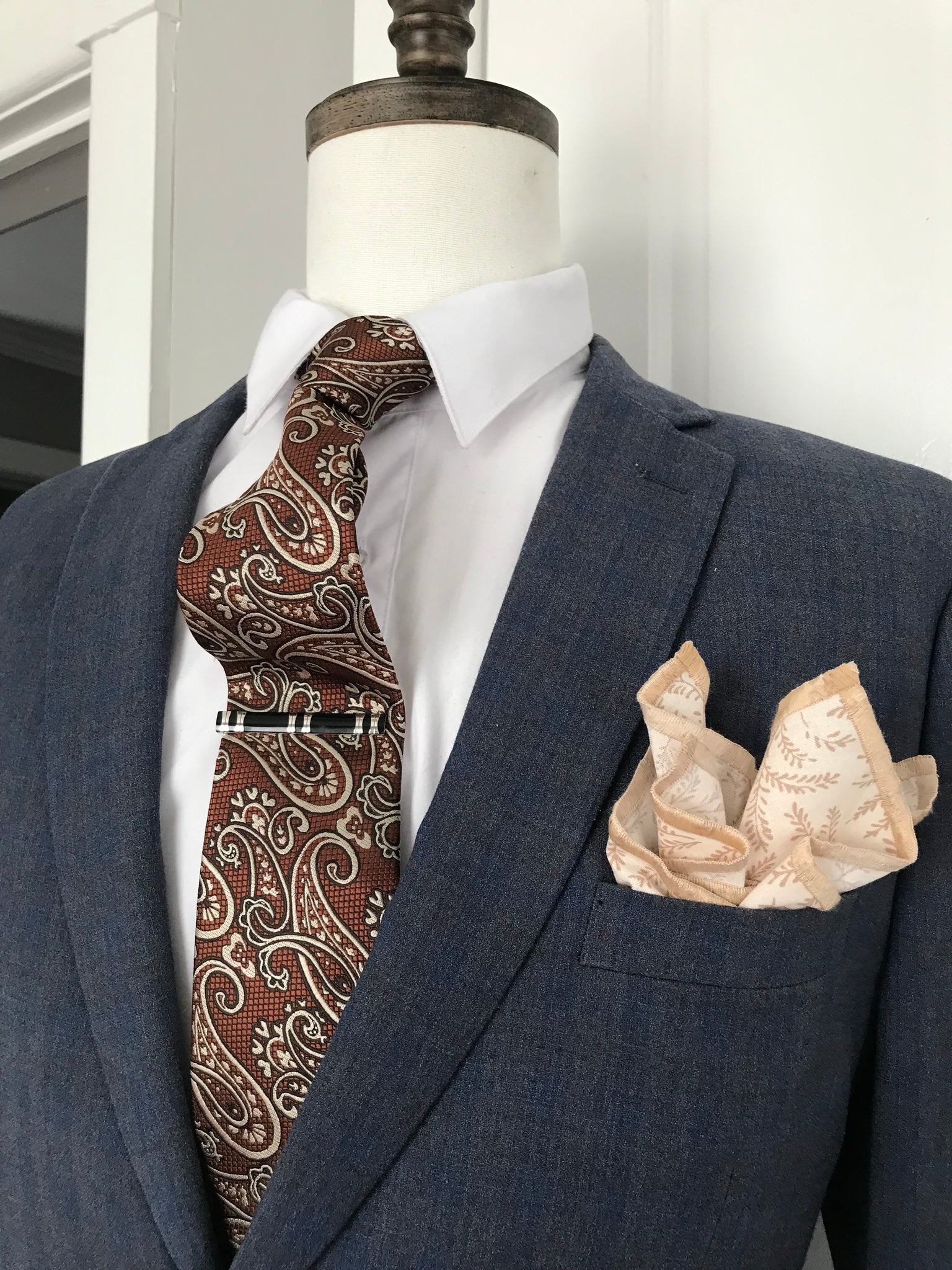 Brown and tan paisley tie set