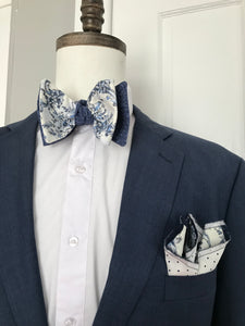 Blue flower print with blue paisley print reversible Bowtie set