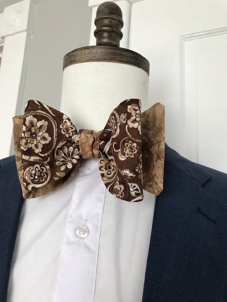 Brown paisley print with beige print reversible Bowtie set