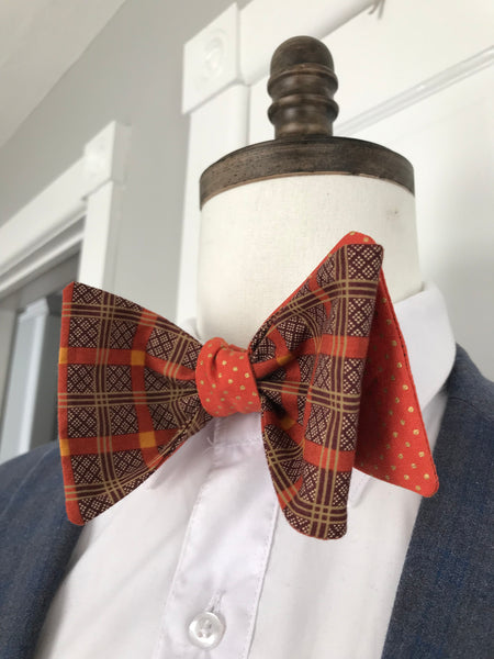 Rust and bone tint with rust and gold print reversible Bowtie set