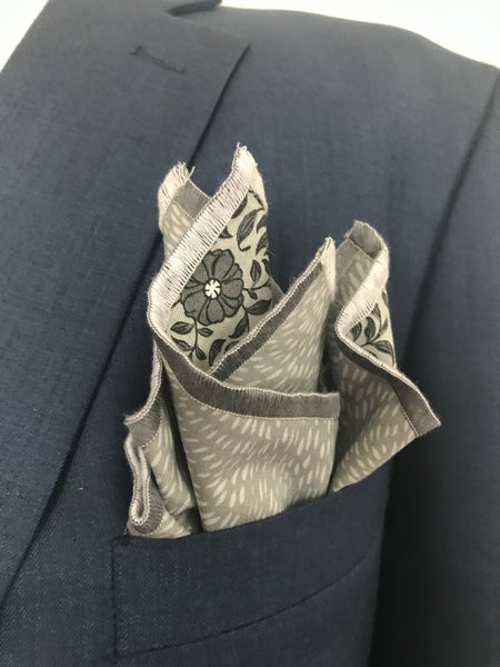 Darker grey with a faint yellow and grey print reversible Bowtie set (TRADITIONAL )