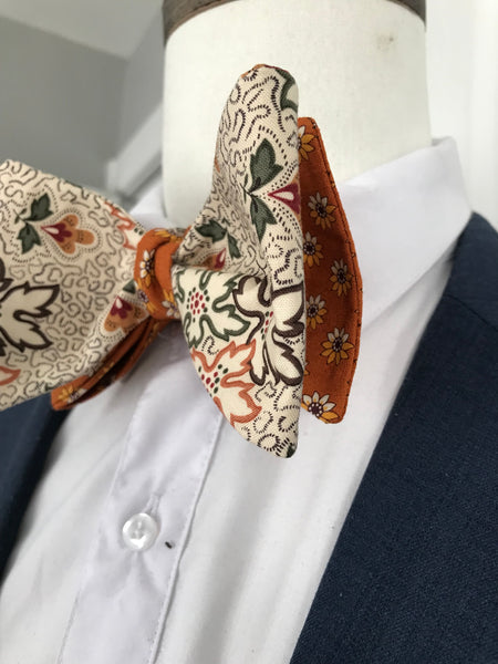 Beige and burnt orange print with burnt orange print reversible Bowtie set