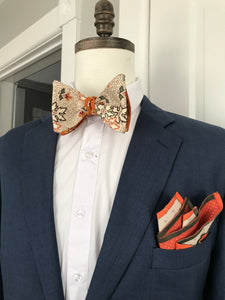 Beige and burnt orange print with burnt orange print reversible Bowtie set