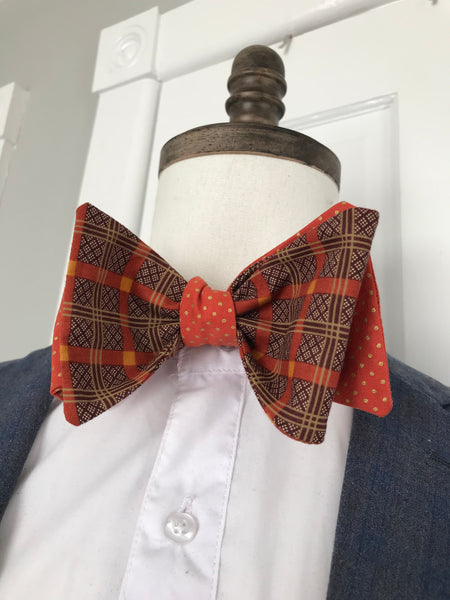 Rust and bone tint with rust and gold print reversible Bowtie set