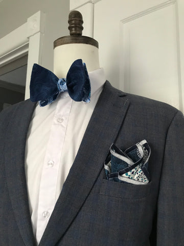 Blue print with mix print Royal blue reversible Bowtie set