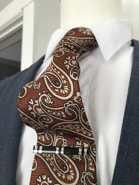 Brown and tan paisley tie set