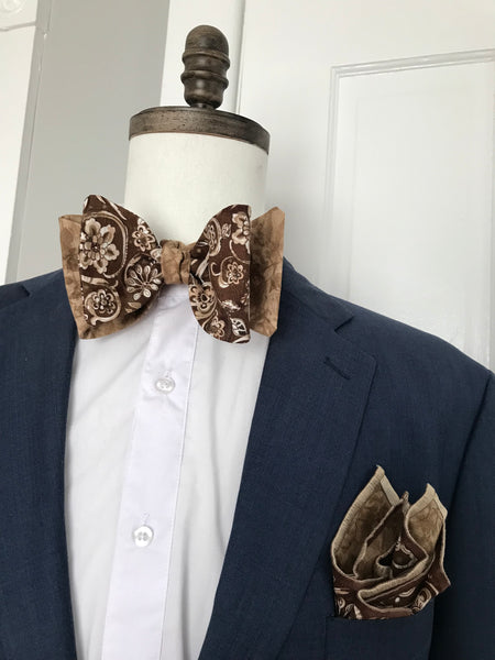 Brown paisley print with beige print reversible Bowtie set