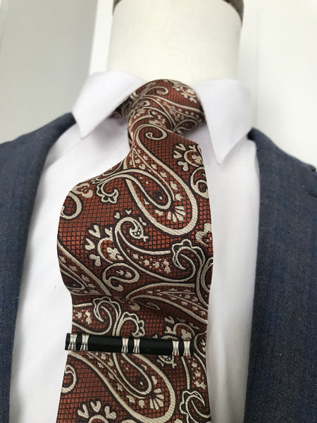 Brown and tan paisley tie set