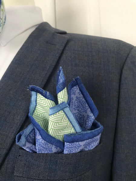 Baby blue print with baby blue and green print reversible Bowtie set