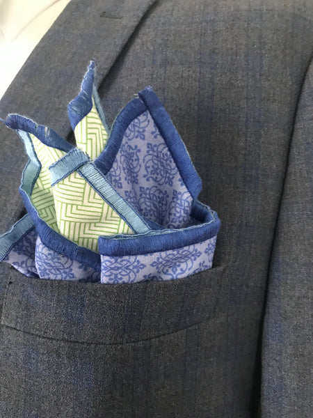 Baby blue print with baby blue and green print reversible Bowtie set