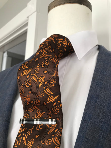 Brown and gold flower print tie set