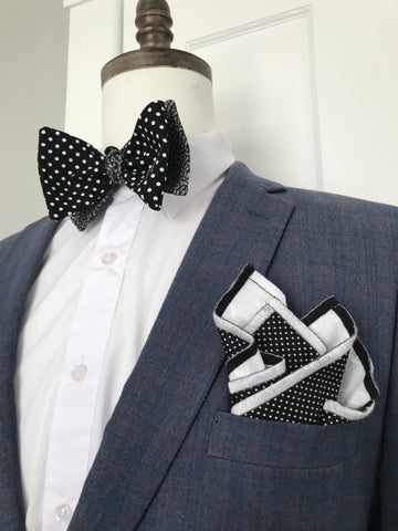 Black and white dots with black and white print reversible Bowtie set